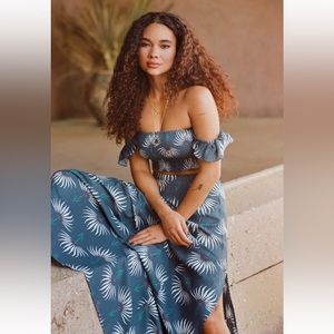 Lulus Trancoso Dusty Blue Floral Print Two-Piece Maxi Dress